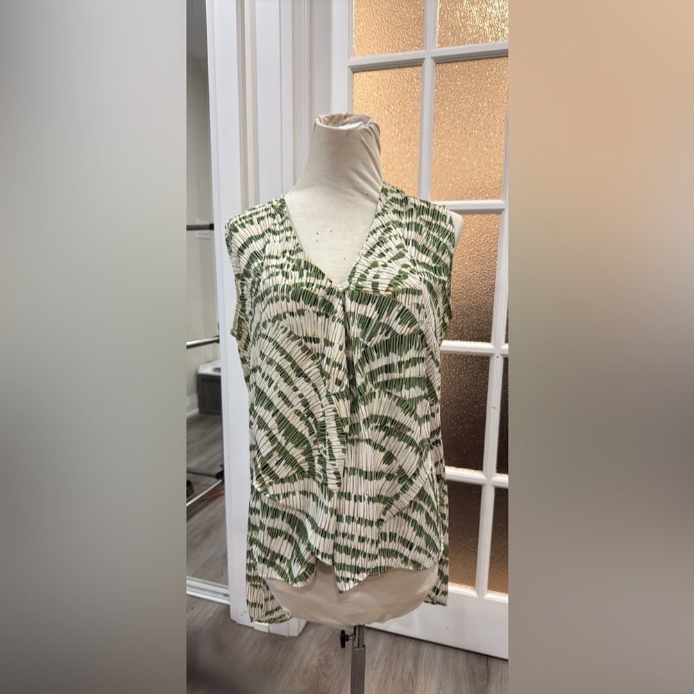 Sioni Green and Cream Patterned Blouse